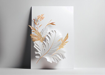Vertical frame with white flowers over dark wall. Mockup Template AI Generated