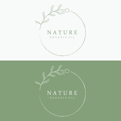 Botanical logo template Hand drawn natural olive leaf and fruit .Herbal, olive oil,cosmetic or beauty.