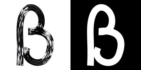 Obraz premium Letter B made of ribbon with glossy black tiles, isolated on white with clipping mask, 3d rendering