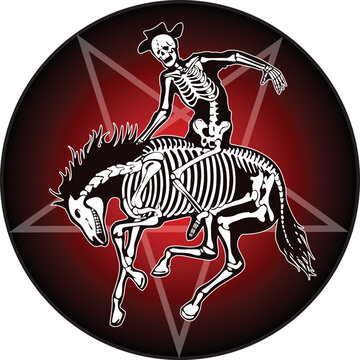 vector image of a cowboy on a horse in a pentogram in the form of a 
