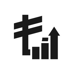 Turkish lira increasing. Money growth icon flat style isolated on white background. Vector illustration