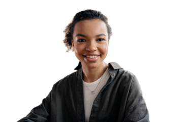 Portrait smiling Woman showing Teeth on a Transparent background.