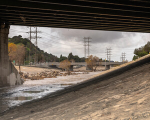 January 15, 2023, Los Angeles, CA, USA: The Glendale Narrows section of the LA River just before a...