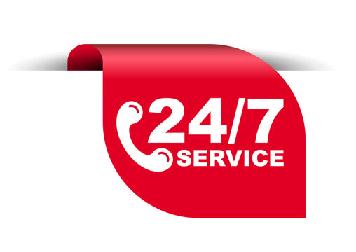 red vector illustration banner 24/7 service