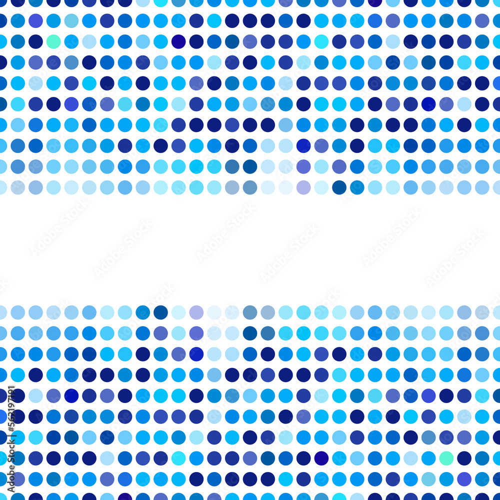 Poster Mosaic background random dark and light blue circles, pattern of polka dots, neutral versatile pattern for business techno style design. 