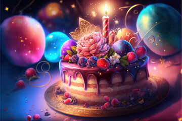 A beautiful birthday Wallpaper with cake, AI