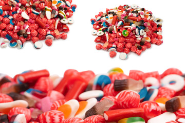 Tasty mix of jelly colorful candies isolated on a white background.