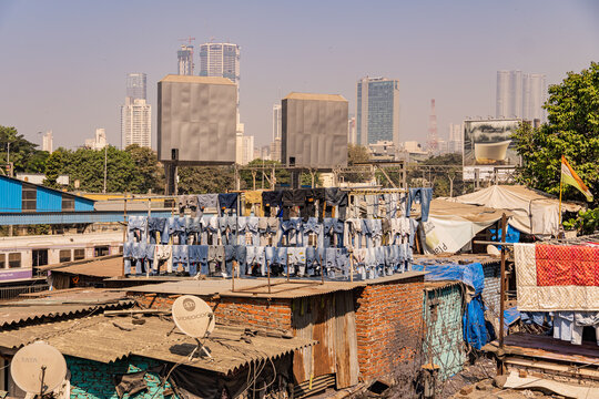 Incredible view of the Dhobi Ghat in Mumbai, the largest open-air laundry in the world.