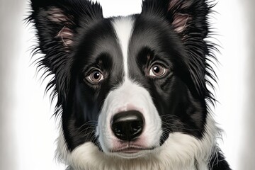 Dog face, Border collie, white background. AI digital illustration - obrazy, fototapety, plakaty