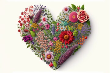 Obraz na płótnie Canvas Heart made of flowers Valentine's day wallpaper digital art Ai generated