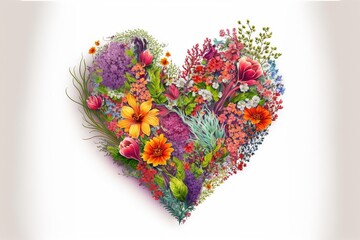 Obraz na płótnie Canvas Heart made of flowers Valentine's day wallpaper digital art Ai generated