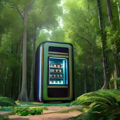 Extreme place food vending machine in the forest, industry concept, Generative AI - obrazy, fototapety, plakaty