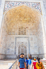 Taj Mahal Agra India Mogul marble mausoleum amazing detailed architecture.