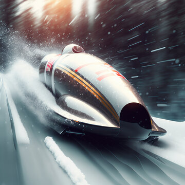 bobsleigh winter sport at high speed on ice. generative ai
