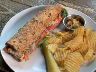 Top View Chicken Pesto Baguette Sandwhich