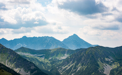 Beautiful view of the Tatra Mountains landscape. View of the mountains from the top. High mountain landscape.
