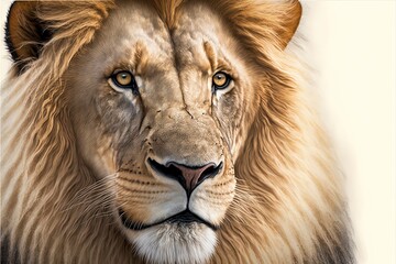 Fototapeta premium Lion face standing still with imposing pose. AI digital illustration