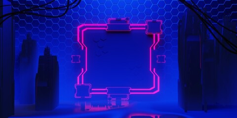 3d illustration rendering of futuristic cyberpunk city. gaming wallpaper scifi background, a esports gamer banner sign of neon glow, technology and network