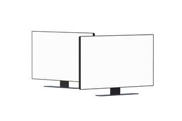 Two flat wide TV with white screen isolated on white background. 4k blank monitor. Widescreen for presentation. lcd panel. 3d render