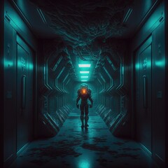 futuristic image with a tunnel and a person - generative ai