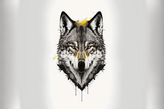 Wolf with intimidating look, wolf face painting with white background. Generative AI