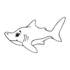 Doodle sketch of a cute baby shark. Children's illustration. Vector graphics.