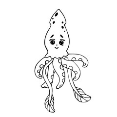 Doodle sketch of a cute squid. Children's illustration. Vector graphics.