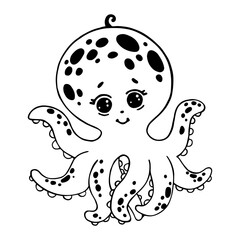 Doodle sketch of a cute octopus. Children's illustration. Vector graphics.