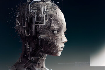 Roboter Kopf Frau, Generative KI