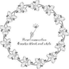 A set of graphic floral compositions with black and white delicate flowers