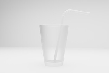 Empty realistic glass for water, juice or milk with white background 3d render illustration