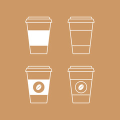 Paper coffee cup icon set isolated on background. Vector illustration