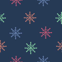 snow vector multicolored snowflakes on blue background seamless pattern