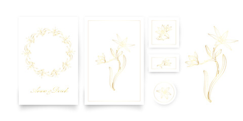 A set of cards with a gold floral ornament. Romantic set