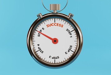 Naklejka premium Stopwatch with the end of the time with the inscription Success. The concept of achieving success, fighting and striving to achieve success in life. 3D render, 3D illustration.