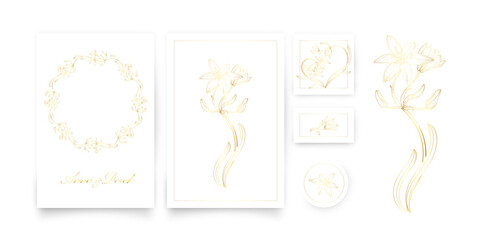 A set of cards with a gold floral ornament. Romantic set