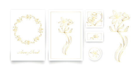 Fototapeta na wymiar A set of cards with a gold floral ornament. Romantic set