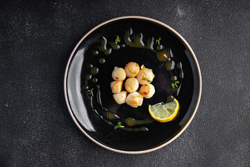 sea scallops fried seafood healthy meal food snack on the table copy space food background rustic top view