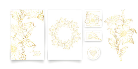 A set of cards with a gold floral ornament. Romantic set