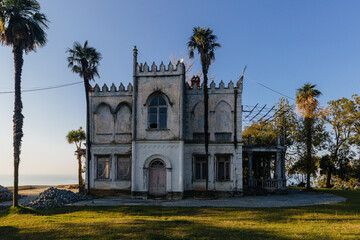 Fototapeta na wymiar Old abandoned villa in gothic style. Former general Zelensky manor, Tsikhisdziri, Adjara, Georgia