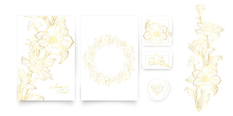 A set of cards with a gold floral ornament. Romantic set