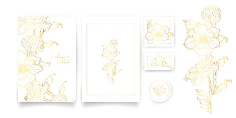 A set of cards with a gold floral ornament. Romantic set