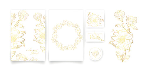 A set of cards with a gold floral ornament. Romantic set