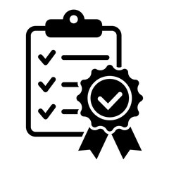 Checklist with certificate icon. Premium quality symbol. Achievement badge. Tasks done icon. Signed approved document. Project completed. Quality mark. Achievement badge vector.