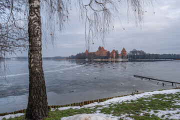 View of Trakai Island Castle on Galve lake in Trakai, near Vilnius, Lithuania
