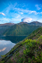 Naklejka na ściany i meble Cuicocha crater lake at the foot of Cotacachi Volcano in the Ecuadorian Andes.
