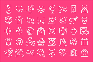 Valentines Day Icons. Happy valentine day related icons. Minimal thin line web icon set. Outline icons collection