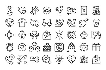 Valentines Day Icons. Happy valentine day related icons. Minimal thin line web icon set. Outline icons collection
