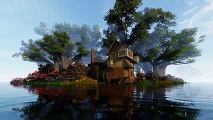 Island and old house