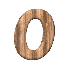 Wooden number 0 on a white background. 3d rendered digit zero with brown wood texture. 3d illustration. 3d rendering